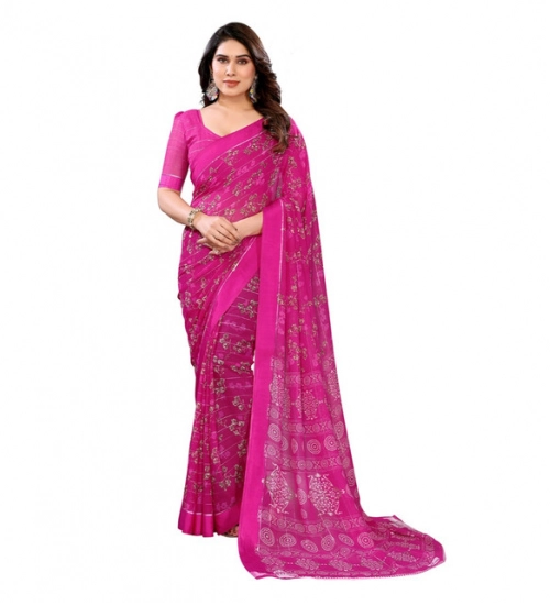 Women's Georgette Printed Saree With Unstitched Blouse 5.5Mtr (Pink)