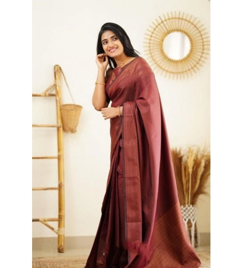 Women's Litchi silk Printed Saree With Unstitched Blouse (Maroon)