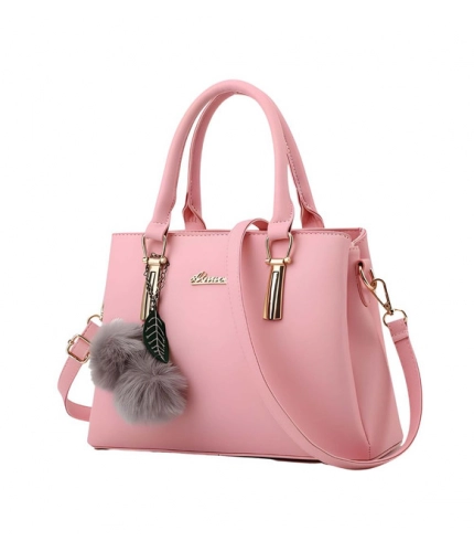 Women's PU Leather Solid Shoulder Zipper Handbag (Pink)