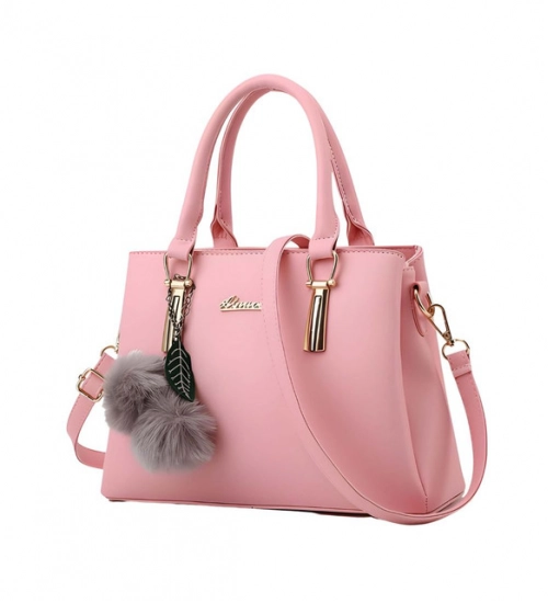 Women's PU Leather Solid Shoulder Zipper Handbag (Pink)