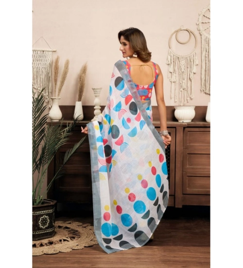 Women's Linen Cotton Printed Ready To Wear Saree With Unstitched Blouse 5.5 Mtr (Multicolor) Women's Linen Cotton Printed Ready To Wear Saree With Unstitched Blouse 5.5 Mtr (Multicolor)
