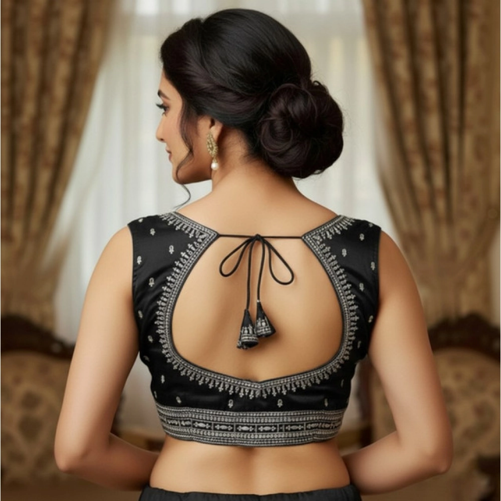 Women's Zimmi Choo Sequin Work V-Neck Padded Blouse (Black 38 Ready (Self Alterable 36–40)