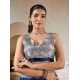 Women's Satin Crepe Printed Saree With Unstitched Blouse 5.5Mtr (Blue)