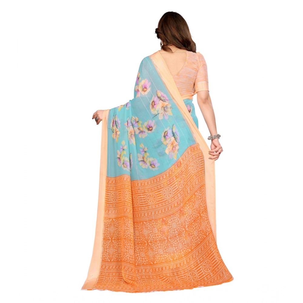 Women's Georgette Printed Saree With Unstitched Blouse 5.5Mtr (Light Blue) Women's Georgette Printed Saree With Unstitched Blouse 5.5Mtr (Light Blue)