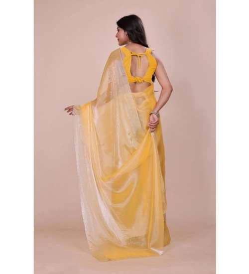 Women's Jimmy choo Embellished Bollywood Saree With Unstitched Blouse 5.5Mtr (Yellow) Women's Jimmy choo Embellished Bollywood Saree With Unstitched Blouse 5.5Mtr (Yellow)