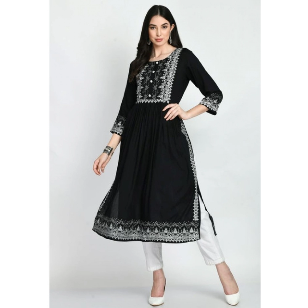 Women's Casual Rayon 3-4th Sleeves Kurti (Black) Women's Casual Rayon 3-4th Sleeves Kurti (Black)