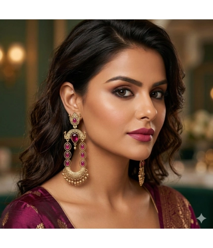 Women's Zinc Alloy Gold Plated Chandbali Earrings (Multicolor)