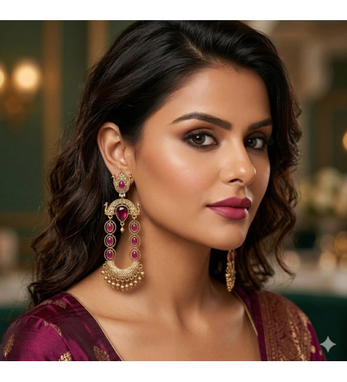 Women's Zinc Alloy Gold Plated Chandbali Earrings (Multicolor)