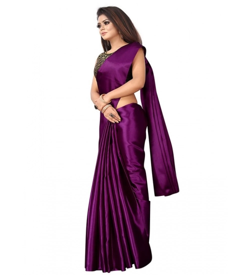 Women's Satin Printed Saree With Unstitched Blouse 5.5Mtr (Wine)