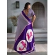 Women's Satin Crepe Printed Saree With Unstitched Blouse 5.5Mtr (Blue)