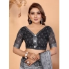 Women's Linen Cotton Printed Saree With Unstitched Blouse 5.5Mtr (White-Black)