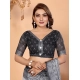 Women's Linen Cotton Printed Saree With Unstitched Blouse 5.5Mtr (White-Black)