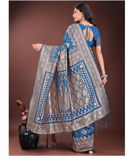 Women's Silk Printed Saree With Unstitched Blouse 5.5Mtr (Sky Blue)