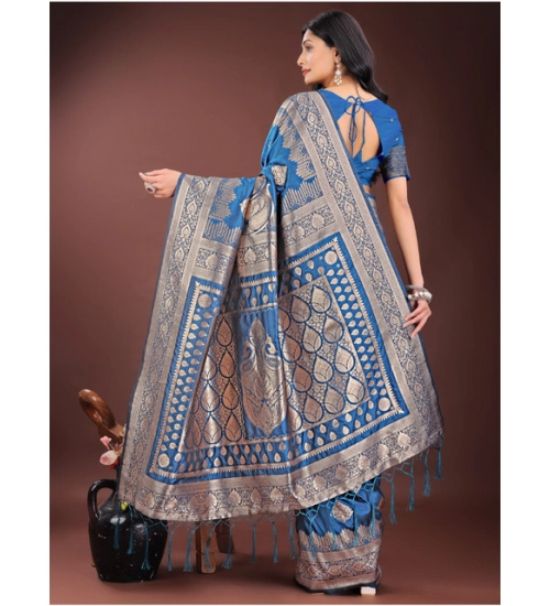 Women's Silk Printed Saree With Unstitched Blouse 5.5Mtr (Sky Blue) Women's Silk Printed Saree With Unstitched Blouse 5.5Mtr (Sky Blue)