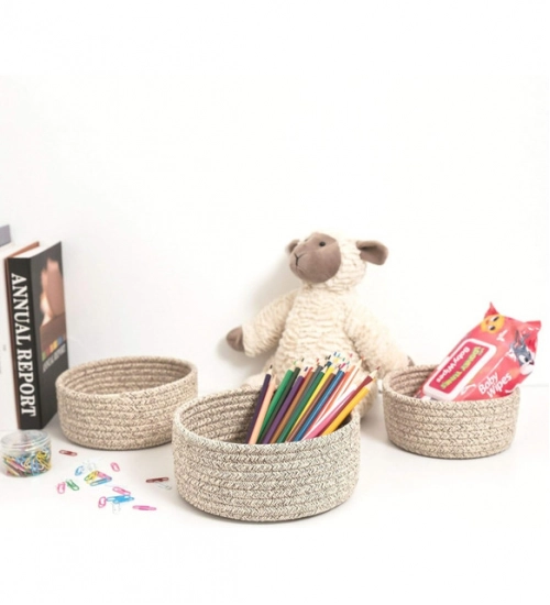 Cotton 8x3 Inch Kidi Round 3 Set Bedside Organizer (Kidi)