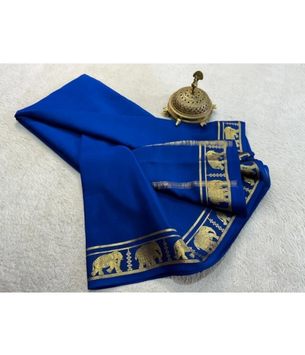 Women's Crepe Chit Pallu Solid Saree With Unstitched Blouse 5.5Mtr (Navy Blue) Women's Crepe Chit Pallu Solid Saree With Unstitched Blouse 5.5Mtr (Navy Blue)
