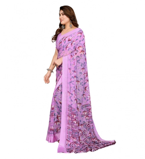 Women's Georgette Printed Saree With Unstitched Blouse 5.5Mtr (Purple)