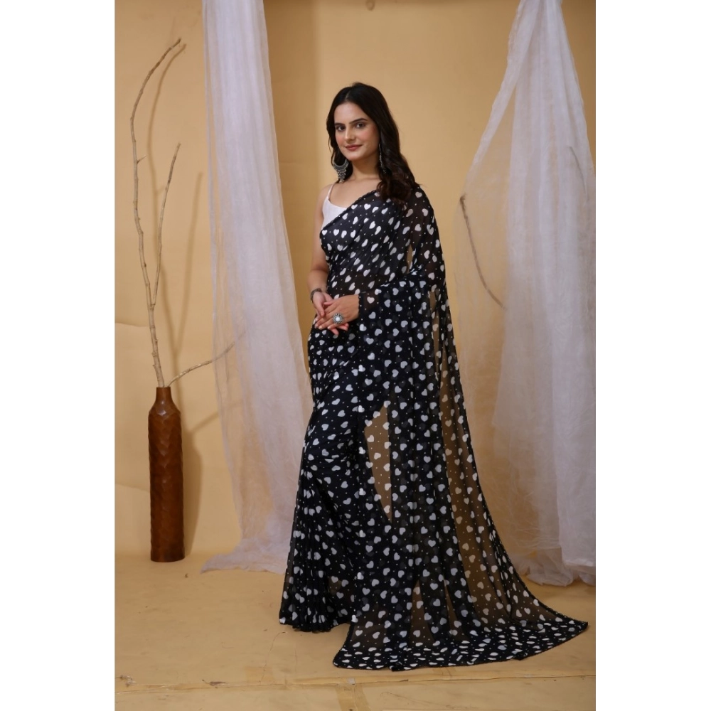 Women's Georgette Printed Saree With Unstitched Blouse 5.5Mtr (Black) Women's Georgette Printed Saree With Unstitched Blouse 5.5Mtr (Black)