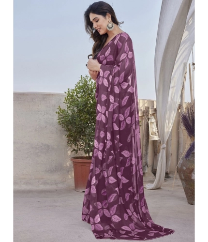 Women's Chiffon Printed Saree With Unstitched Blouse 5.5Mtr (Purple) Women's Chiffon Printed Saree With Unstitched Blouse 5.5Mtr (Purple)