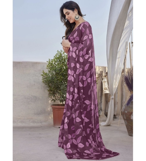 Women's Chiffon Printed Saree With Unstitched Blouse 5.5Mtr (Purple) Women's Chiffon Printed Saree With Unstitched Blouse 5.5Mtr (Purple)