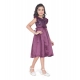 Girl's Satin Printed Sleeve Less Round Neck Dress (Purple)
