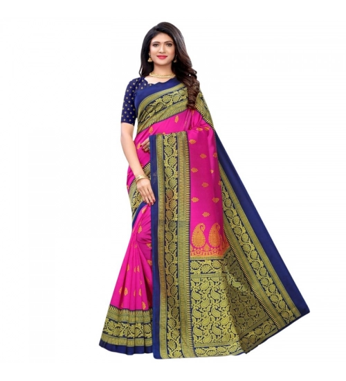 Women's Litchi silk Printed Saree With Unstitched Blouse  5-6 Mtrs (Pink)