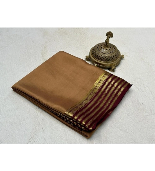 Women's Crepe Chit Pallu Solid Saree With Unstitched Blouse 5.5Mtr (Beige)