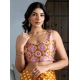 Women's Satin Crepe Printed Saree With Unstitched Blouse 5.5Mtr (Mustard)