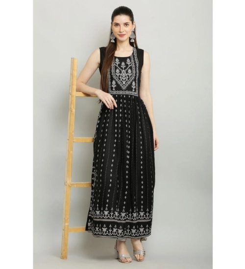 Women's Casual Rayon 3-4th Sleeves Kurti (Black) Women's Casual Rayon 3-4th Sleeves Kurti (Black)