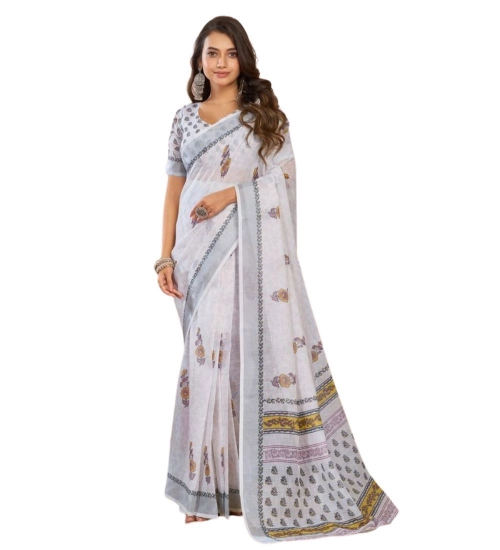 Women's Faux Linen Floral Print Ready to wear Saree With Unstitched Blouse 5.5Mtr (Off_White) Women's Faux Linen Floral Print Ready to wear Saree With Unstitched Blouse 5.5Mtr (Off_White)