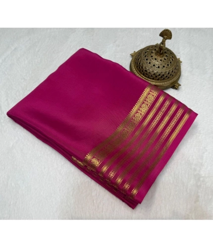 Women's Crepe Chit Pallu Solid Saree With Unstitched Blouse 5.5Mtr (Pink)