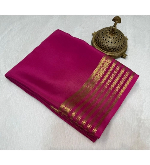 Women's Crepe Chit Pallu Solid Saree With Unstitched Blouse 5.5Mtr (Pink)