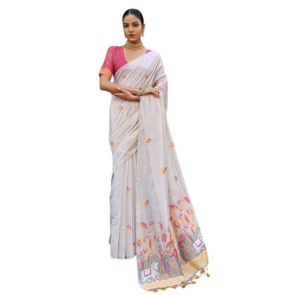 Women's Blended_Cotton Floral Weaving Pattern Saree With Unstitched Blouse 5.5Mtr (Yellow) Women's Blended_Cotton Floral Weaving Pattern Saree With Unstitched Blouse 5.5Mtr (Yellow)