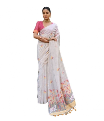Women's Blended_Cotton Floral Weaving Pattern Saree With Unstitched Blouse 5.5Mtr (Yellow) Women's Blended_Cotton Floral Weaving Pattern Saree With Unstitched Blouse 5.5Mtr (Yellow)