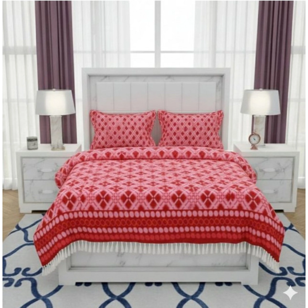 Fleece Geometric Double Polar Warm Bedsheet with 2 Pillow Cover (Red) Fleece Geometric Double Polar Warm Bedsheet with 2 Pillow Cover (Red)