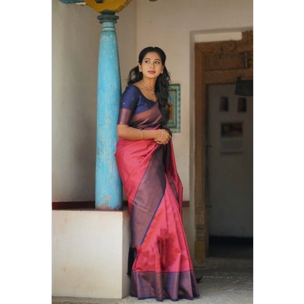 Women's Soft Lichi Silk Printed Saree With Unstitched Blouse 5.5Mtr (Red)