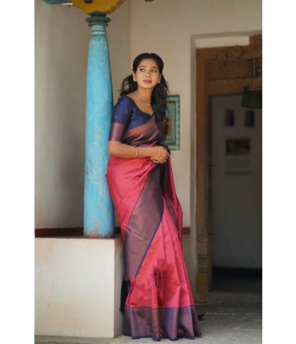 Women's Soft Lichi Silk Printed Saree With Unstitched Blouse 5.5Mtr (Red)