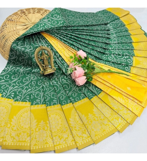 Women's Soft Silk Printed Saree With Unstitched Blouse 5.5Mtr (Olive Green)