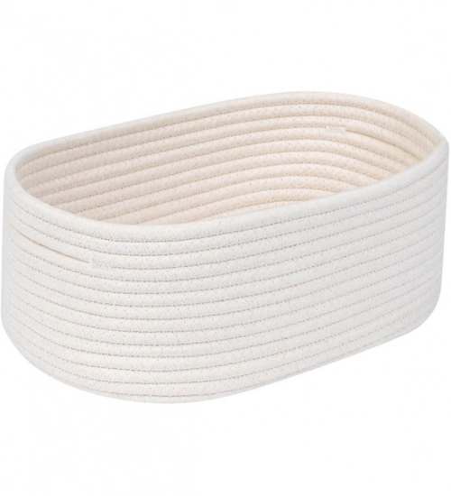 Cotton Oval 10x7x5 Inch Bedside Organizer (White)