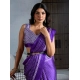 Women's Satin Crepe Printed Saree With Unstitched Blouse 5.5Mtr (Purple)