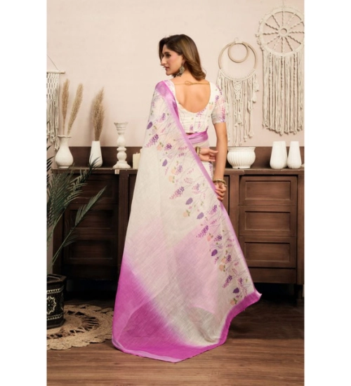 Women's Linen Cotton Printed Ready To Wear Saree With Unstitched Blouse 5.5 Mtr (Off_White) Women's Linen Cotton Printed Ready To Wear Saree With Unstitched Blouse 5.5 Mtr (Off_White)