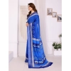 Women's Linen Cotton  Printed Saree With Unstitched Blouse 5.5Mtr (Blue)