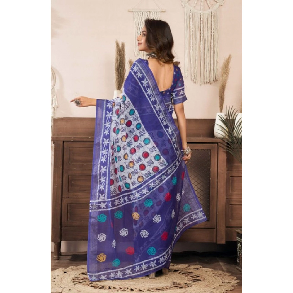 Women's Faux Linen Geometric Print Ready to wear Saree With Unstitched Blouse 5.5Mtr (Blue) Women's Faux Linen Geometric Print Ready to wear Saree With Unstitched Blouse 5.5Mtr (Blue)