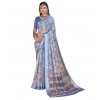 Dropship Women's Printed Cotton Linen Saree withPrinted  Saree With Unstitched Blouse (Blue, 5-6Mtrs)