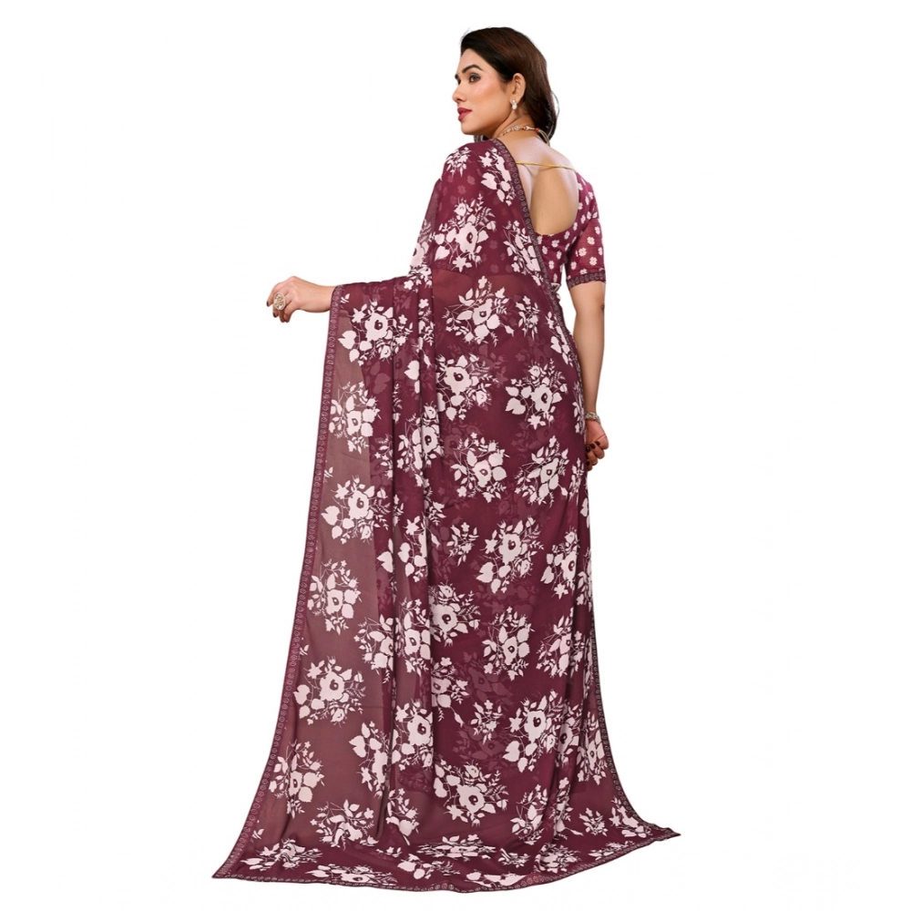 Women's Georgette Printed Saree With Unstitched Blouse 5.5Mtr (Brown) Women's Georgette Printed Saree With Unstitched Blouse 5.5Mtr (Brown)