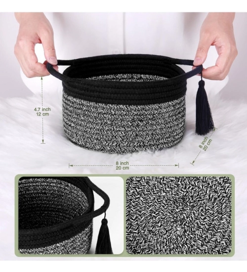 Cotton 8x4 Inch Round 2 Set Kidi With Jhalar Bedside Organizer (Black Kidi)