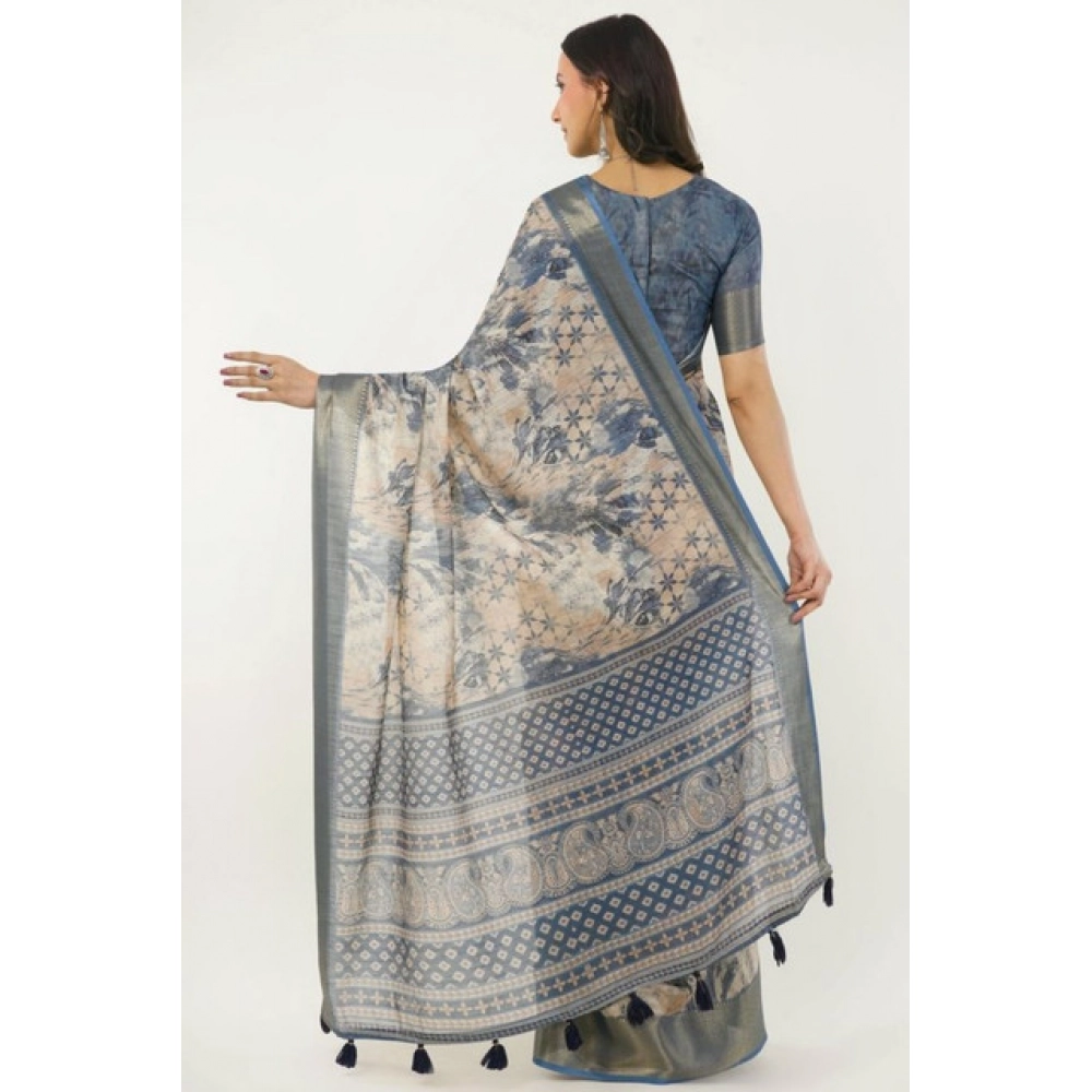 Women's Polyester Printed Saree With Unstitched Blouse 5.5 Mtr (Multicolor)