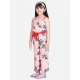 Girl's Polyester Crepe Floral Shoulder Straps Jumpsuit (Peach-Red) Girl's Polyester Crepe Floral Shoulder Straps Jumpsuit (Peach-Red)