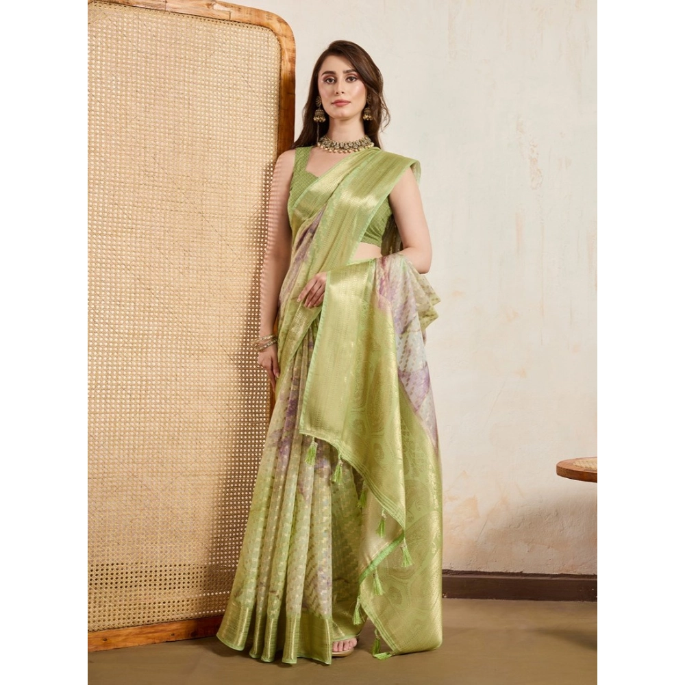 Women's Viscose Printed Saree With Unstitched Blouse 5.5Mtr (Light Green) Women's Viscose Printed Saree With Unstitched Blouse 5.5Mtr (Light Green)