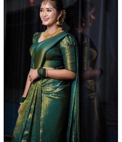Women's Soft Lichi Silk Printed Saree With Unstitched Blouse 5.5Mtr (Green) Women's Soft Lichi Silk Printed Saree With Unstitched Blouse 5.5Mtr (Green)